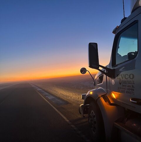 EVCO Petroleum truck on highway at dusk